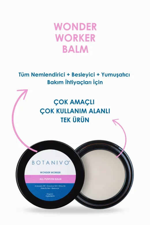 Botanivo BTNV25/19 Çok Amaçlı Wonder Balm | Nemlendirici, Besleyici, Yumuşatıcı | Organik İçerikli | 2X30 Ml