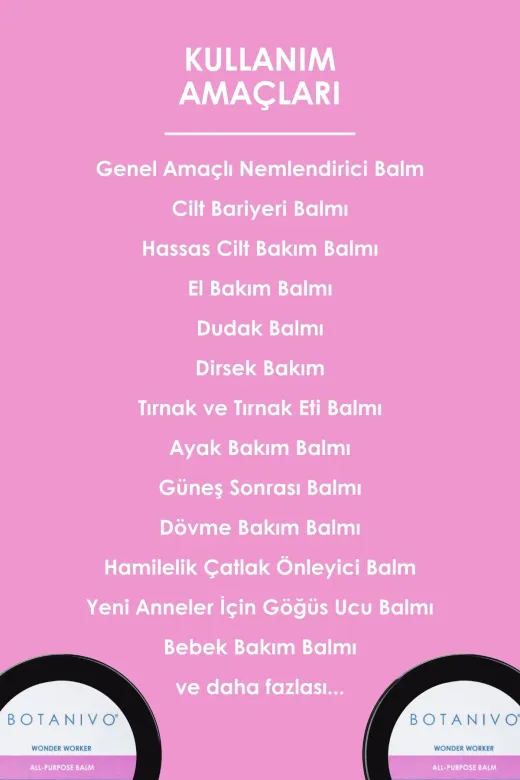 Botanivo BTNV25/19 Çok Amaçlı Wonder Balm | Nemlendirici, Besleyici, Yumuşatıcı | Organik İçerikli | 2X30 Ml