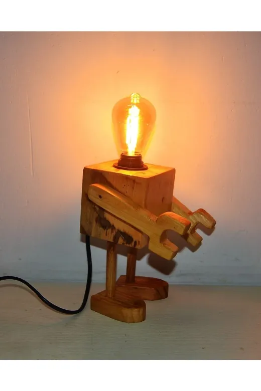 burefe DT-001968 Ahşap Robot Lamba