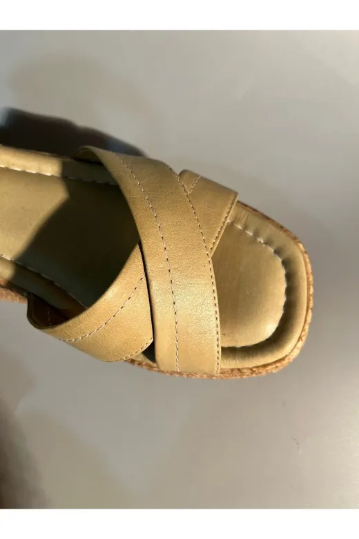 Butik nb65 Noble Shoes Hakiki Deri Dolgu Topuk Sandalet