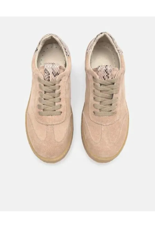 Butik SMT24 Noble Shoes Hakiki Deri Bej Süet Deri Kadin Sneaker