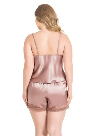 Büyük Beden Vizon Saten Babydoll Şort Takımı