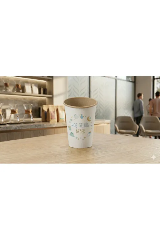 cancup karton bardak 0051 500 Adet 7 Oz Karton Bardak "hoş Geldin Bebek" Baskılı Tek Kullanımlık Sıcak & Soğuk Uyumlu