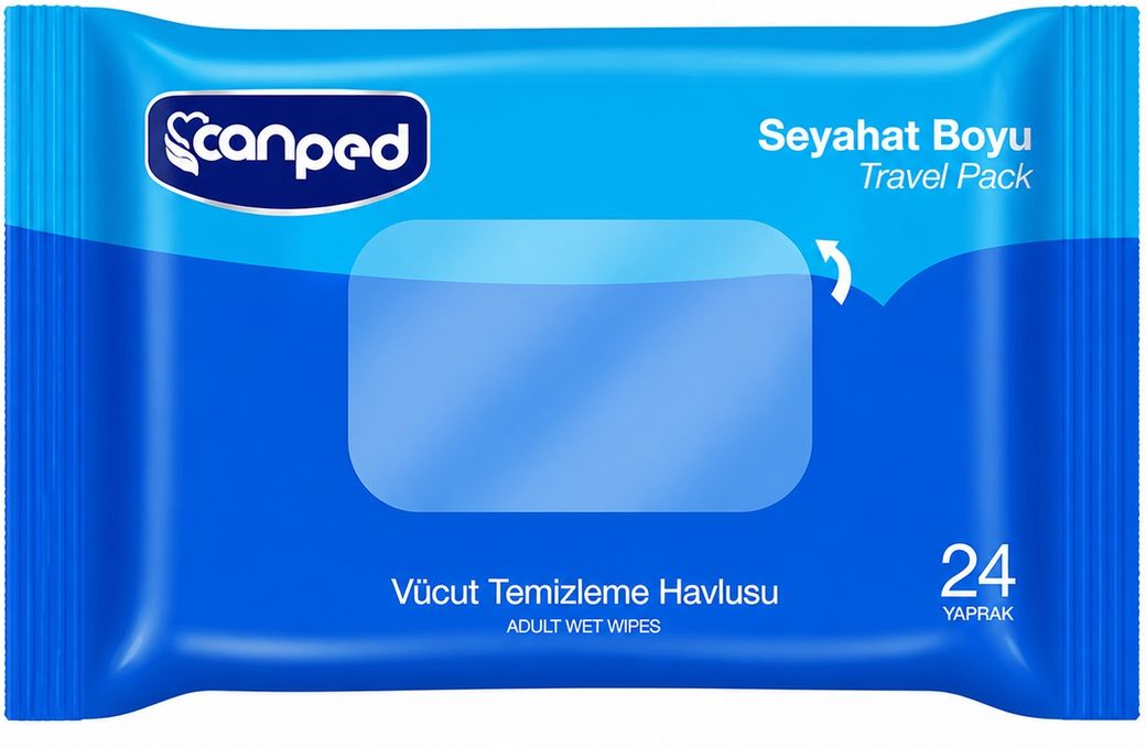 Canped Yetişkin Vücut Temizleme Islak Mendil Havlu 24 Yaprak Seyahat Boy Travel Pk