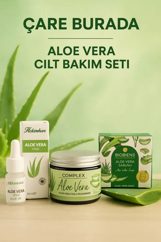 Çare Burada aloeveraciltbakımseti Aloe Vera Cilt Bakım Seti (Aloe Vera Yağı & Aloe Vera Kil Maskesi & Aloe Vera Sabun)