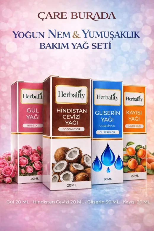 Çare Burada P5790S663 Yoğun Nem & Yumuşaklık Bakım Yağ Seti (Kayısı Yağı & Hindistan Cevizi Yağı & Gül Yağı & Gliserin)