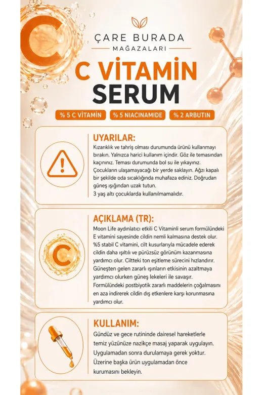 Çare Burada P5861S6932 Moonlife - C Vitamini Serum (%5 C Vitamini & %5 Niacinamide & %2 Arbutin)
