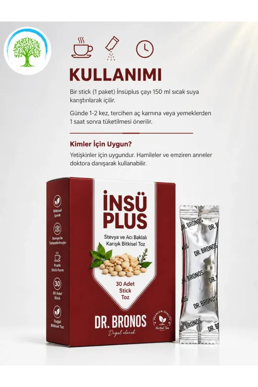 Çare Burada P5868S8222 Çareburada | Dr. Bronos İnsü Plus Stevya Ve Acı Baklalı Karışık Bitkisel Toz 30 Stick