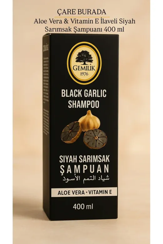 Çare Burada siyahsarımsakşampuan Gemilik - Aloe Vera & Vitamin E İlaveli Siyah Sarımsak Şampuanı 400 Ml