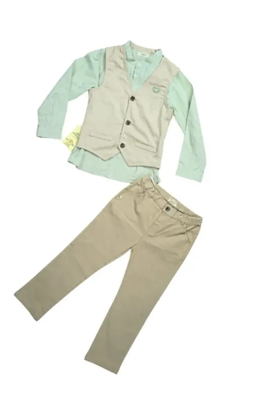 Casabony 3'lü Set Erkek Çocuk Gabardin Yelek & Pantolon & Dokuma Gömlek