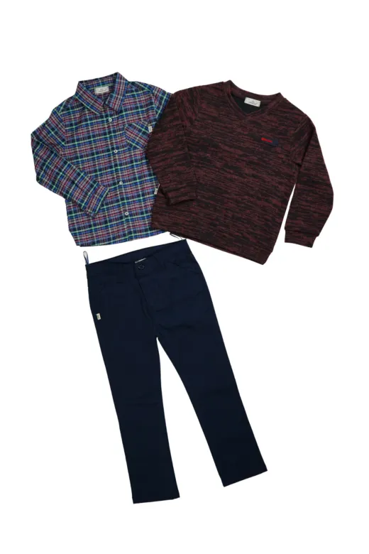 Casabony 3'lü Set Triko Sweat & Pantolon & Gömlek Erkek Çocuk Takım