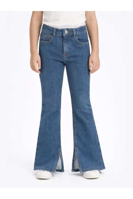 Casabony CS-24Y-077 Mid Washed İspanyol Paça Yırtmaçlı Denim Pantolon