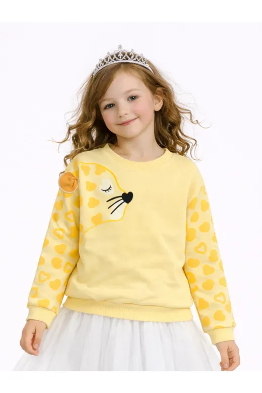 Casabony CS-26Y-020 Sarı Leopar Kız Çocuk Sweatshirt