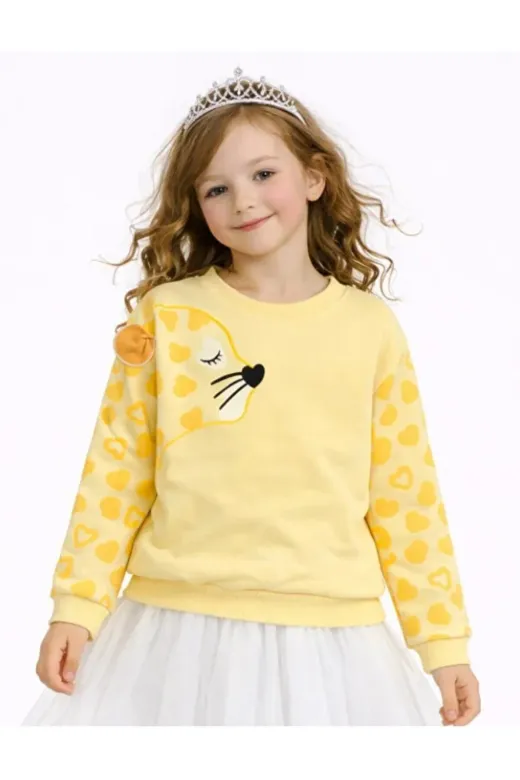 Casabony CS-26Y-020 Sarı Leopar Kız Çocuk Sweatshirt
