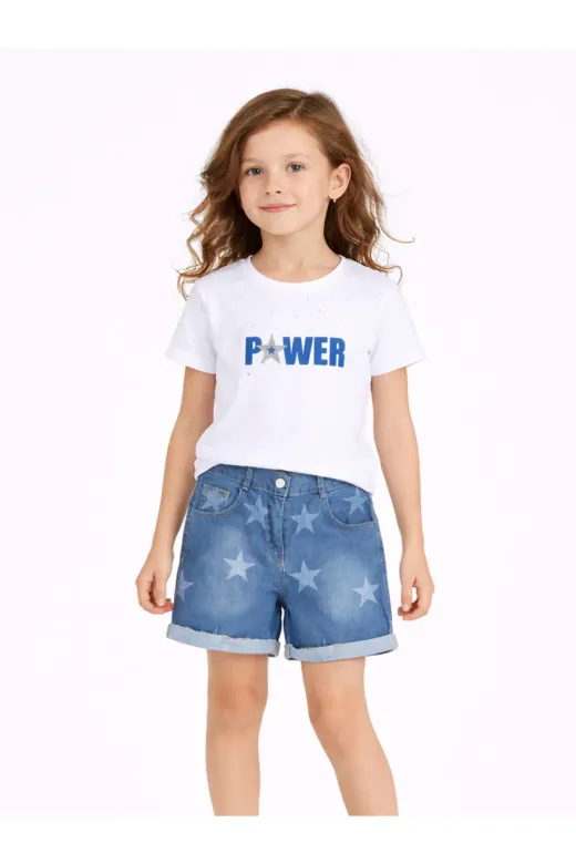 Casabony CS-26Y-038 Dokuma Kız Çocuk Yazlık Şort & T-Shirt Takım