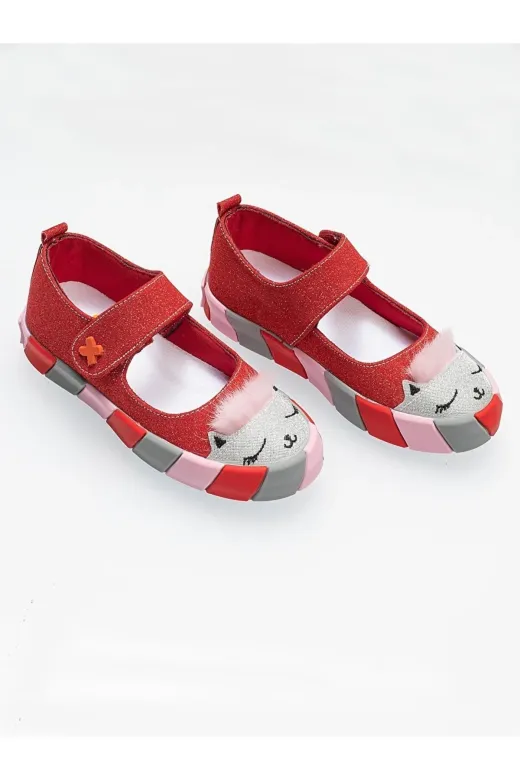 Casabony sneaker6304 Kırmızı Simli Kedi Kız Sneaker Babet Beden: 27