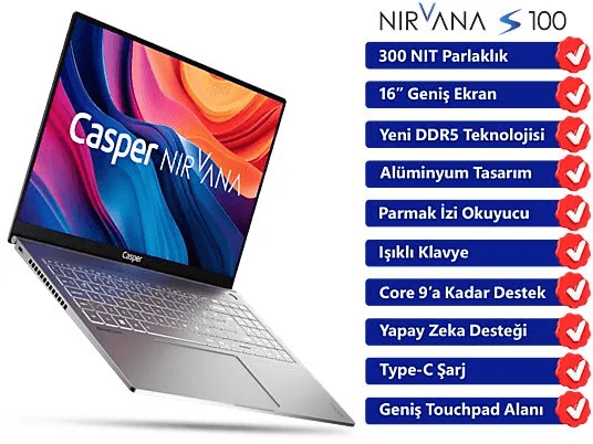 Casper 1246159 Nirvana S100.1342-Be00P-G-F/core I5-13420H/16 Gb Ram/500 Gb Ssd/16"/w11 Laptop