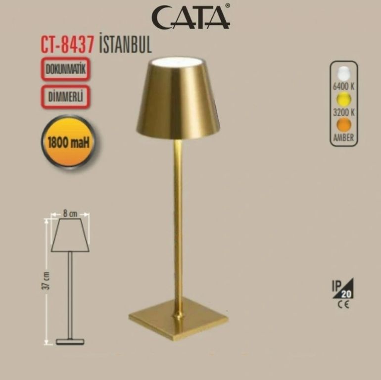 Cata Ct-8437 İstanbul Gold Şarjlı Dim Edilebilir Masa Lambası
