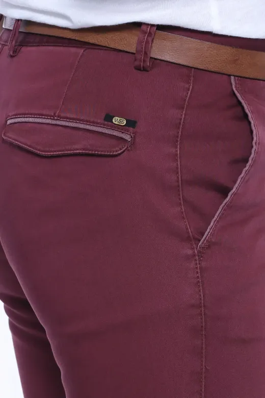 Cepli Kapaklı Düz Bordo Erkek Pantolon - Wessi