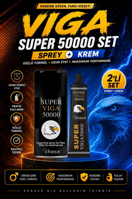 Chase ZdUVOj3iPS Super Viga 50000 Erkeklere Özel Sprey Ve Krem 2'li Avantajlı Set - Gizli Paketleme