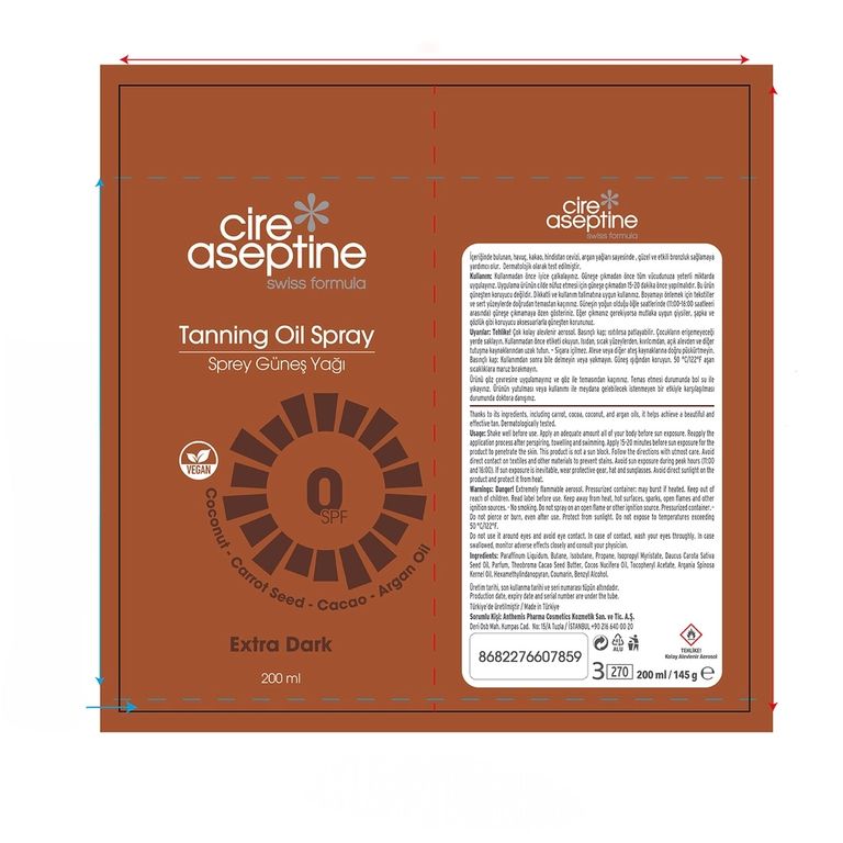 Cire Aseptine 10210624 Şeffaf Aeresol Sprey Güneş Yağı 0 Spf 200 Ml
