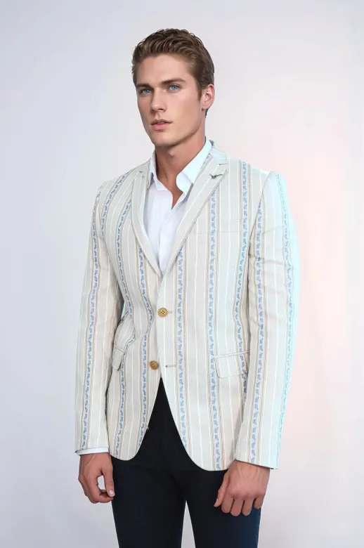 Çizgili Bej Slim Fit Ceket - Wessi