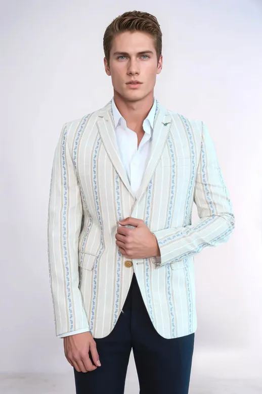 Çizgili Bej Slim Fit Ceket - Wessi