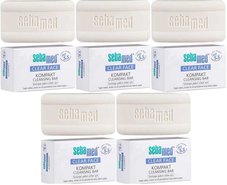 Clear Face Kompakt Yüz Temizleme Barı Sabun Sivilceye Yatkın Cilt 100GR (5 Li Set)