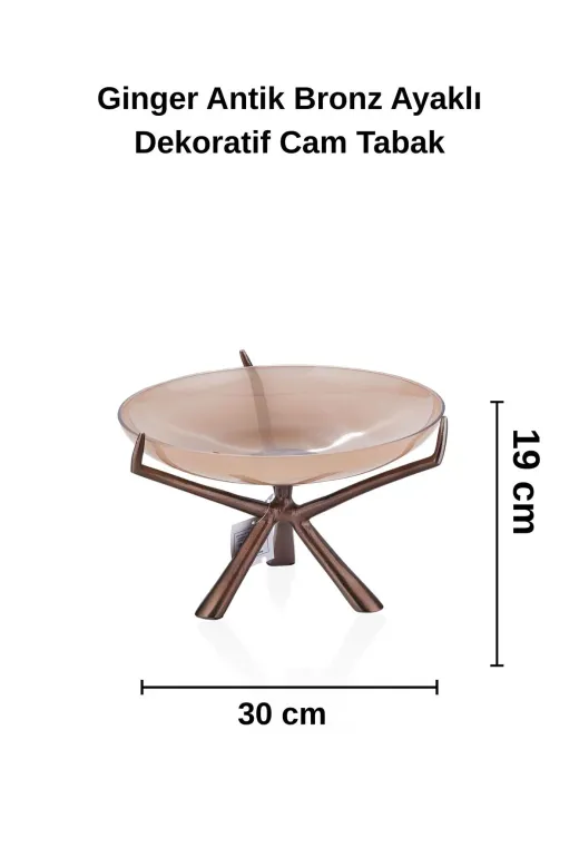 Cornella CR-1693 Ginger Antik Bronz Ayaklı Dekoratif Cam Tabak