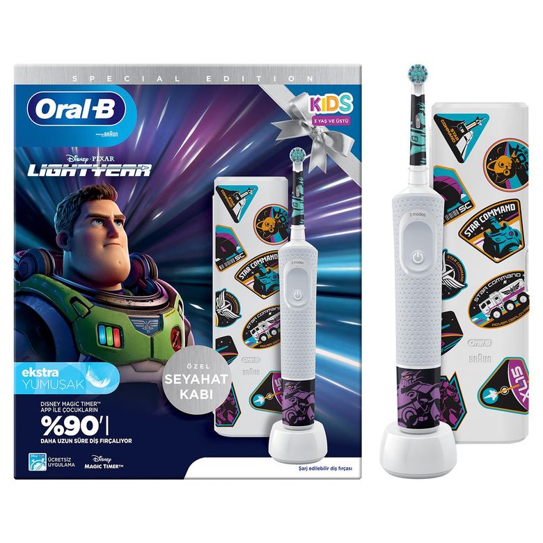 D100 Vitality Lightyear Özel Seri Çocuklar İçin Ekstra Yumuşak Şarj Edilebilir Diş Fırçası Seyahat Kabı