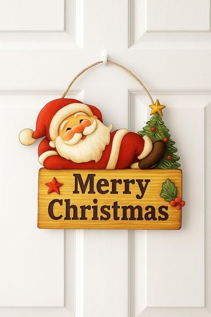 Da 131575049 Keyifli Noel Baba Yılbaşı Ahşap Kapı Süsü Noel Kapı Süsü, Yılbaşı Süsü Yılbaşı Temalı Hediyeler 25-20 Cm