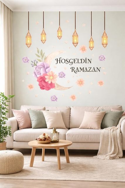 Da 131575687 Sticker Hoş Geldin Ramazan Dekorlu Ahşap Kapı Süsü, Ramazan Süsleri, Sahur, İftar