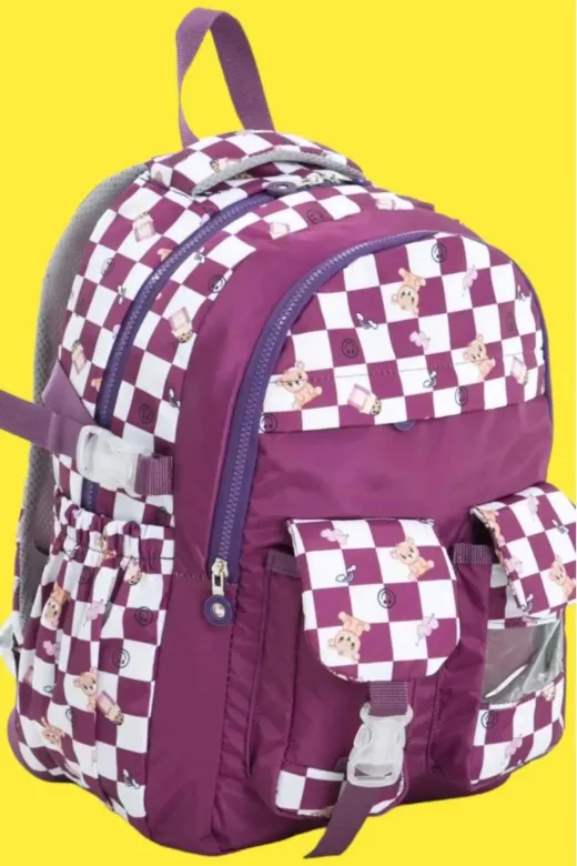 DEB1020 Unisex Su Geçirmez Damalı Renkli Okul Çantası Sırt Çantası