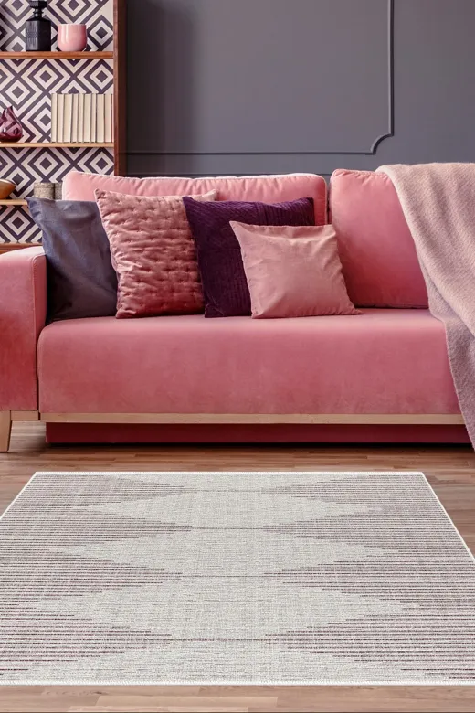 Dekoreko F5085P2-7 Kaymaz Taban Djt Salon Halısı Star Pamuk Iskandinav F5085 Mürdüm