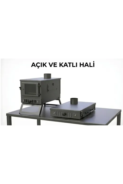 demirnesil TPDNTRNGSBA002 Büyük Şömine Camlı-Kül Hazneli- Katlanır Kuzineli 2Mm Kamp Sobası. Çantalı Soba