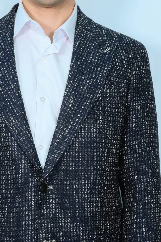 Desenli Slim Fit Spor Lacivert Erkek Ceket - Wessi