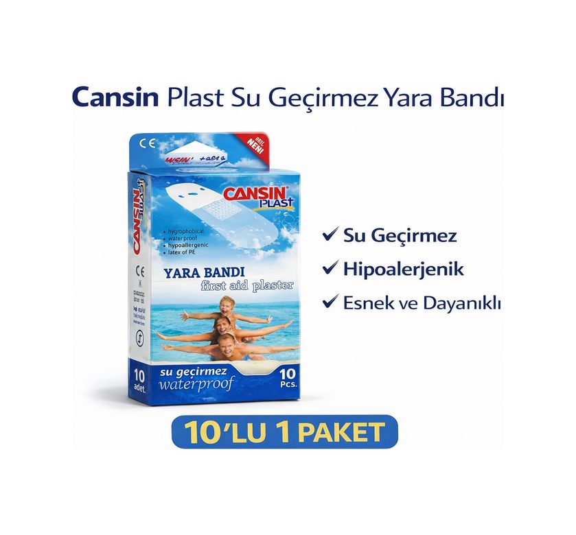 Diğer 121650328 Cansın Plast Su Geçirmez Yara Bandı 10'lu 1 Paket Waterproof First Aid Plaster