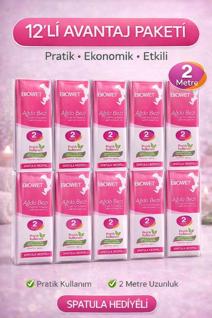 Diğer 122280525 Biowet Ağda Bezi 2 Metre Spatula Hediyeli Epilasyon Bezi Dayanıklı Tüy Dökme Bezi 12 Paket