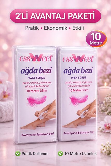 Diğer 122662499 Essweet Ağda Bezi 10 Metre Dilim Profesyonel Epilasyon Bezi Çift Taraflı Kullanım Yırtılmaz Dayanıklı Ağda Bandı 2 Li Paket
