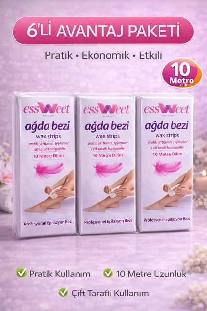 Diğer 122662500 Essweet Ağda Bezi 10 Metre Dilim Profesyonel Epilasyon Bezi Çift Taraflı Kullanım Yırtılmaz Dayanıklı Ağda Bandı 6 Paket