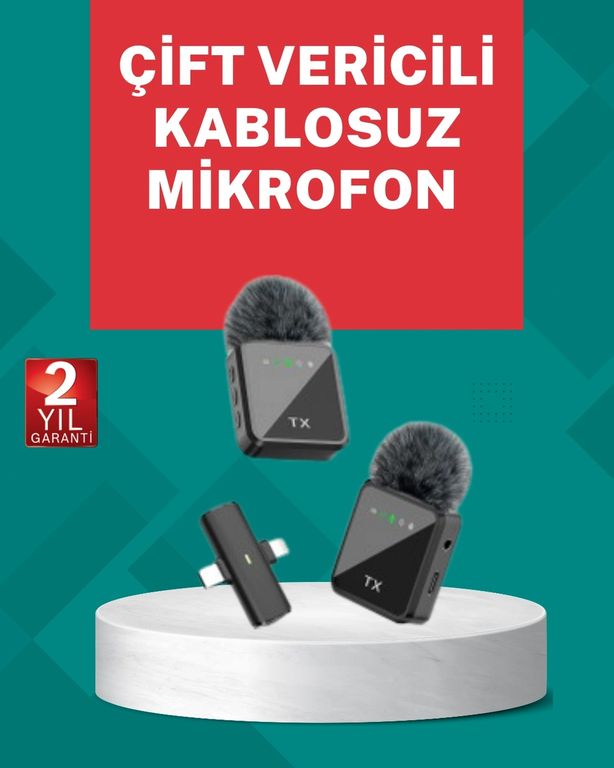 Diğer 123780255 Mey İthalat Profesyonel Ses Kayıtları İçin 2 Li Kablosuz Yaka Mikrofon Seti
