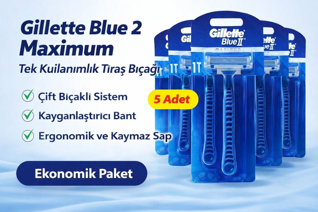 Diğer 124683228 Jilet Blue 2 Maximum Tek Kullanımlık Tıraş Bıçağı 5 Adet Ekonomik Paket