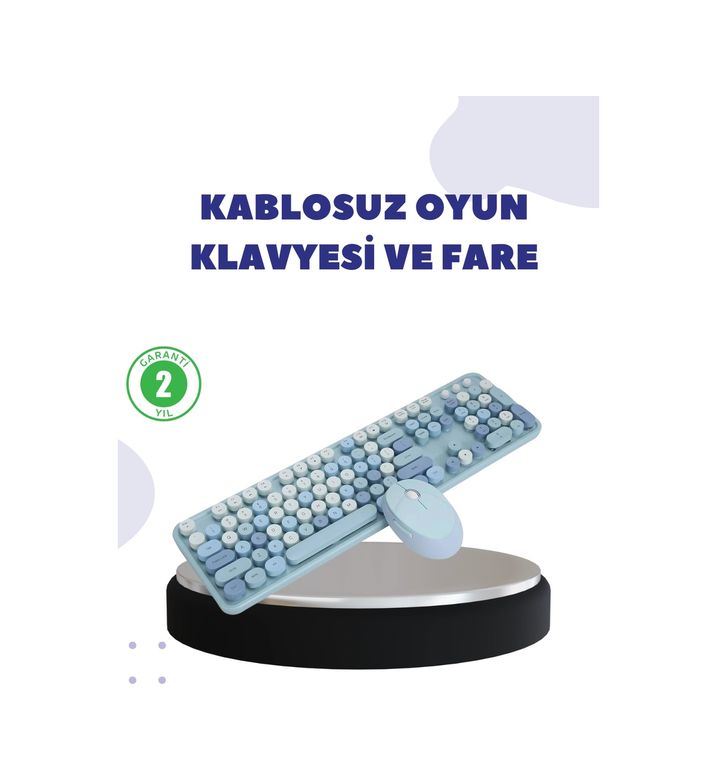 Diğer 125548061 Mey İthalat Kablosuz Retro Klavye Ve Mouse Seti 104 Tuşlu, Sessiz Yazım