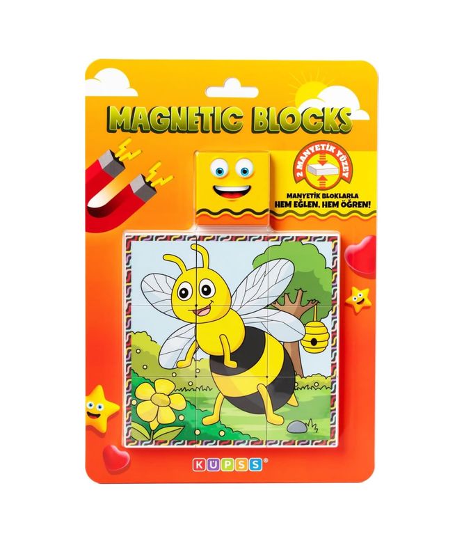 Diğer 128858757 Manyetik Blok Çift Taraflı 9 Parçalı Mıknatıslı Arı-Kelebek Puzzle - 2 Görsel Yapboz