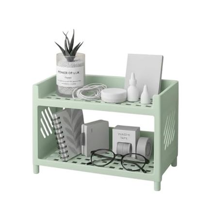 Diğer 131576594 Çok Amaçlı 2 Katlı Organizer Raf Açık Yeşil Plastik Düzenleyici Stand Banyo, Mutfak, Masaüstü Ve Ofis İçin 25 X 18 Cm