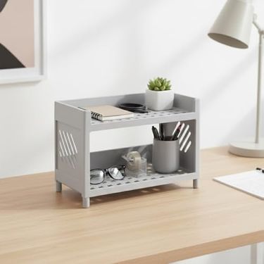 Diğer 131576601 Çok Amaçlı 2 Katlı Organizer Raf Gri Plastik Düzenleyici Stand Banyo, Mutfak, Masaüstü Ve Ofis İçin 25 X 18 Cm