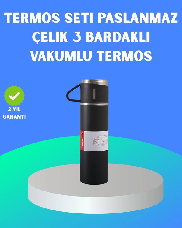 Diğer 133506148 Mey İthalat 304 Çelik Termos Seti 2 Bardaklı, 500 Ml, Uzun Süre Isı Koruma