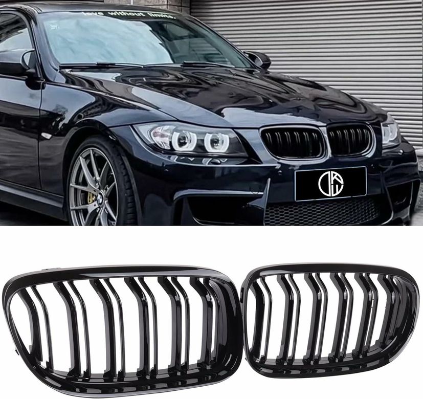 Diğer 45679749 Bmw E90 Çift Çizgi Ön Panjur Izgara 2009-2012 Arası Makyajlı Kasa Parlak Siyah