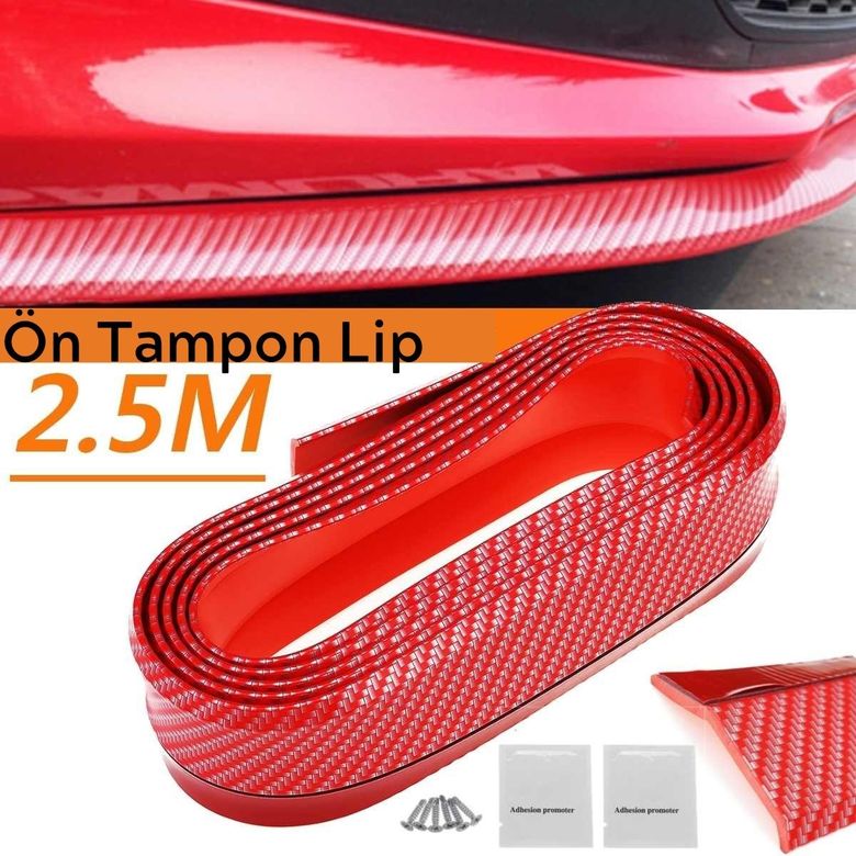 Diğer 474189C55YT1230 Kırmızı Renkli 2,5 Metre Araba Oto Ön Tampon Koruyucu Kauçuk Pratik Tampon Şerit Bant Döşeme Kiti 4741