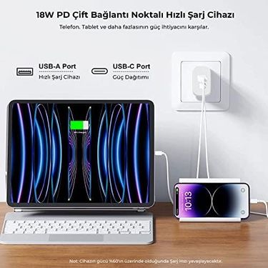 Diğer 57855210111949280184975 Zh-2U41T 25W Pd 3.0 Type-C & Usb-A Çift Bağlantı Noktalı Hızlı Şarj Adaptörü,, 15/14/13/12/pro Max, İpad Air/pro Ve Daha Fazlası İle Uyumlu